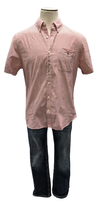 Ralph Lauren Red/White Striped Button Up Seersucker Shirt       s9