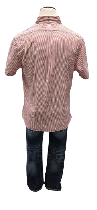 Ralph Lauren Red/White Striped Button Up Seersucker Shirt       s9