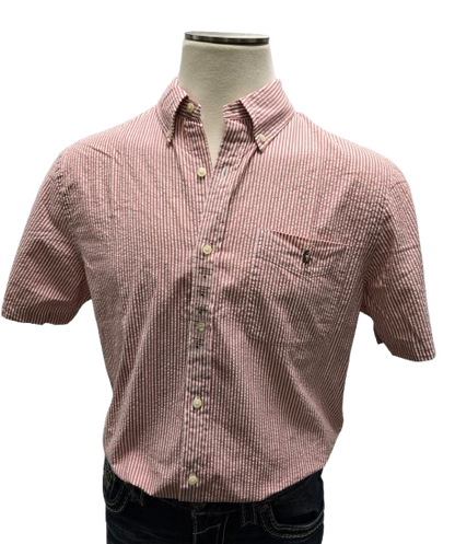 Ralph Lauren Red/White Striped Button Up Seersucker Shirt       s9