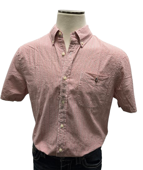 Ralph Lauren Red/White Striped Button Up Seersucker Shirt       s9