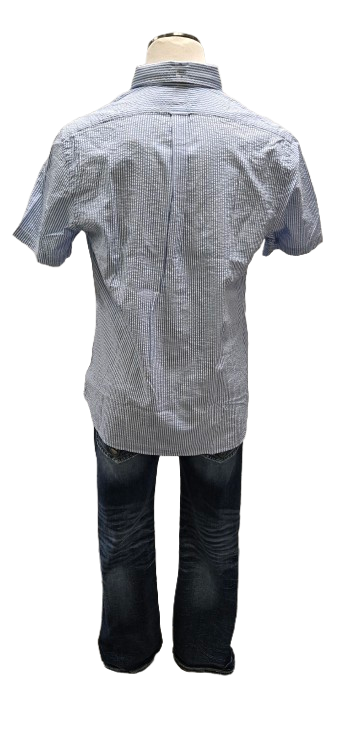 Ralph Lauren Blue/White Striped Button Up Seersucker Shirt    S10