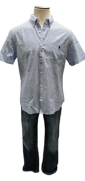 Ralph Lauren Blue/White Striped Button Up Seersucker Shirt    S10