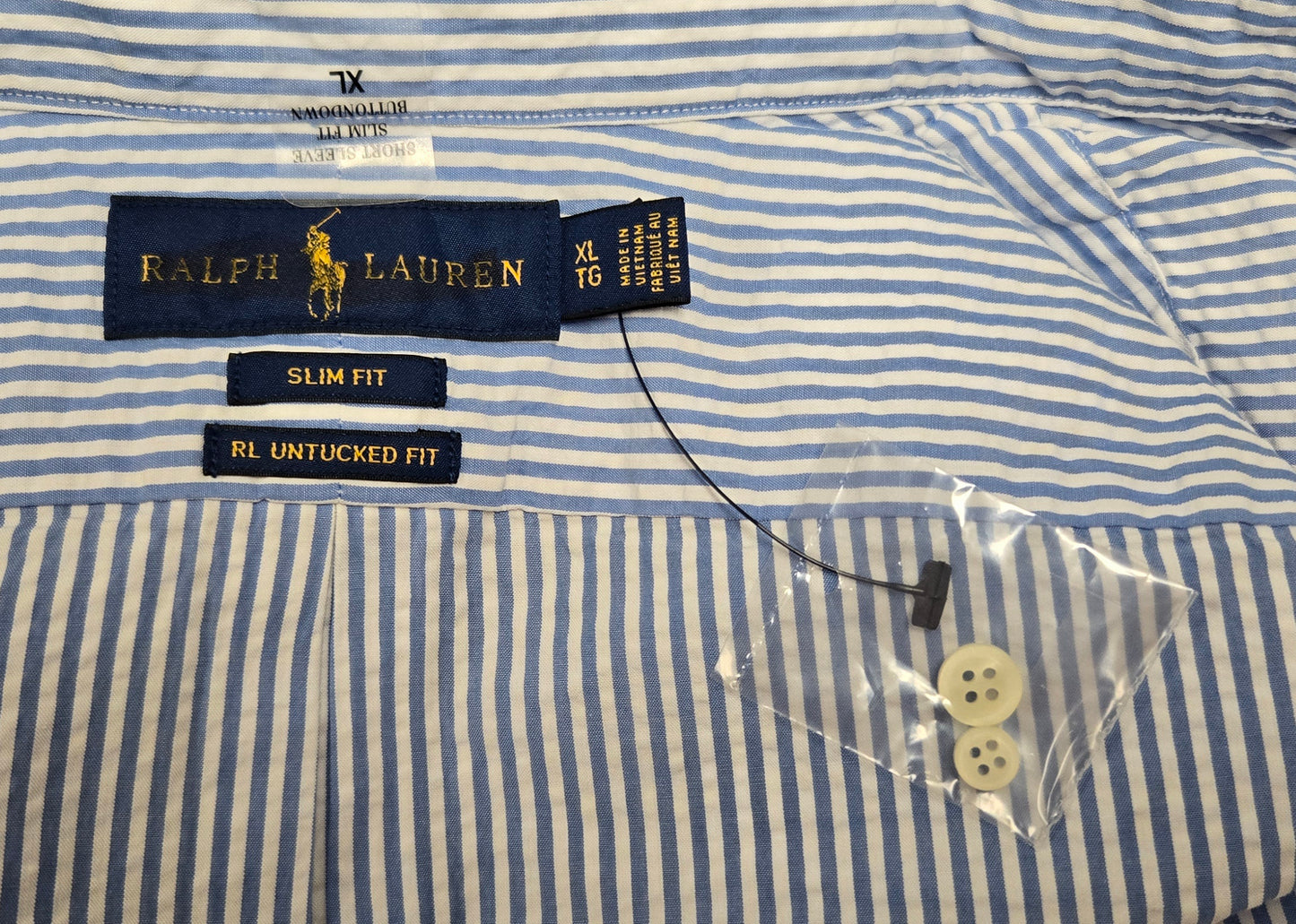 Ralph Lauren Blue/White Striped Button Up Seersucker Shirt    S10