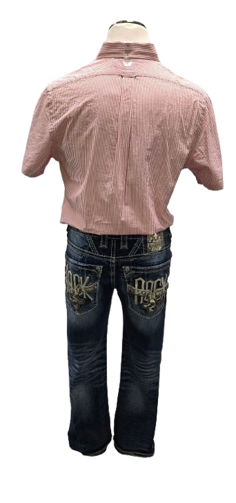 Ralph Lauren Red/White Striped Button Up Seersucker Shirt       s9