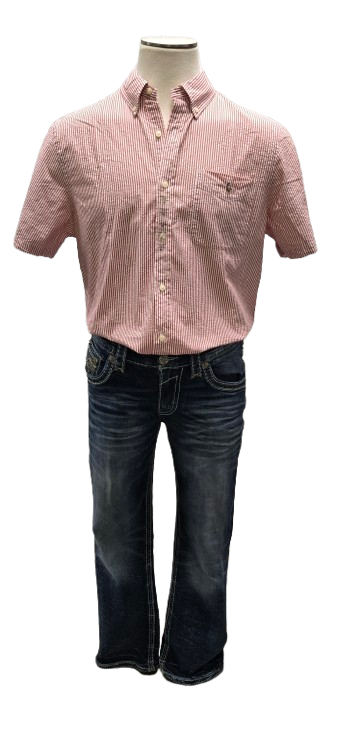 Ralph Lauren Red/White Striped Button Up Seersucker Shirt       s9