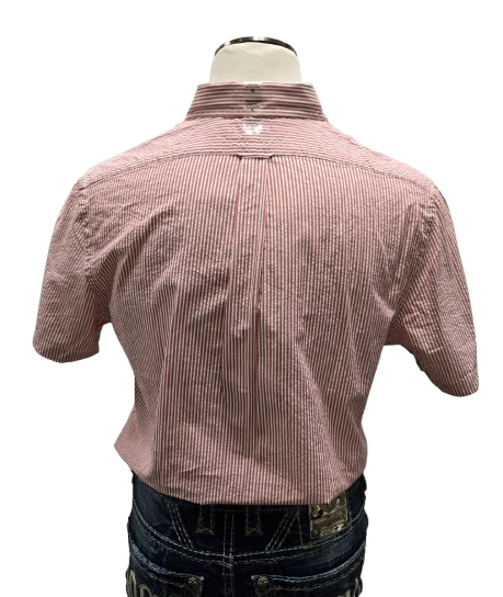 Ralph Lauren Red/White Striped Button Up Seersucker Shirt       s9