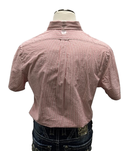 Ralph Lauren Red/White Striped Button Up Seersucker Shirt       s9