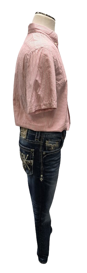 Ralph Lauren Red/White Striped Button Up Seersucker Shirt       s9