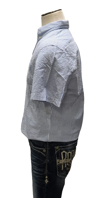 Ralph Lauren Blue/White Striped Button Up Seersucker Shirt    S10