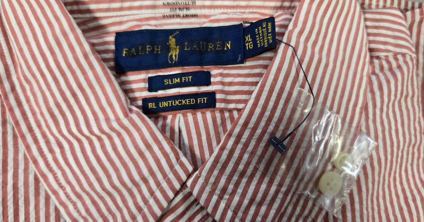 Ralph Lauren Red/White Striped Button Up Seersucker Shirt       s9