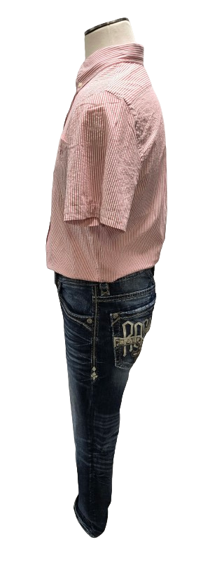 Ralph Lauren Red/White Striped Button Up Seersucker Shirt       s9