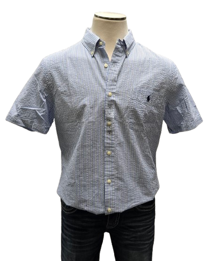 Ralph Lauren Blue/White Striped Button Up Seersucker Shirt    S10