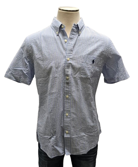 Ralph Lauren Blue/White Striped Button Up Seersucker Shirt    S10