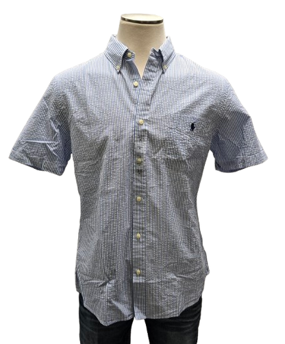 Ralph Lauren Blue/White Striped Button Up Seersucker Shirt    S10