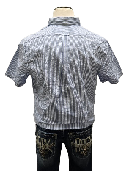 Ralph Lauren Blue/White Striped Button Up Seersucker Shirt    S10