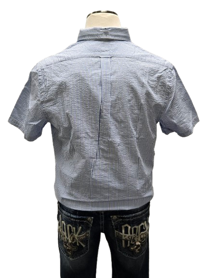 Ralph Lauren Blue/White Striped Button Up Seersucker Shirt    S10