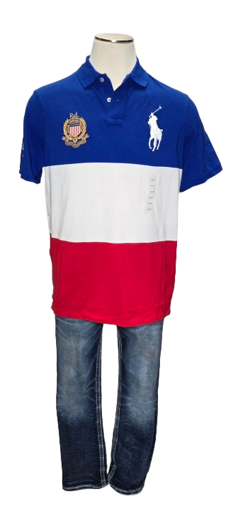 Polo Ralph Lauren Polo Shirt Big Pony Classic Fit Red White Blue     S1